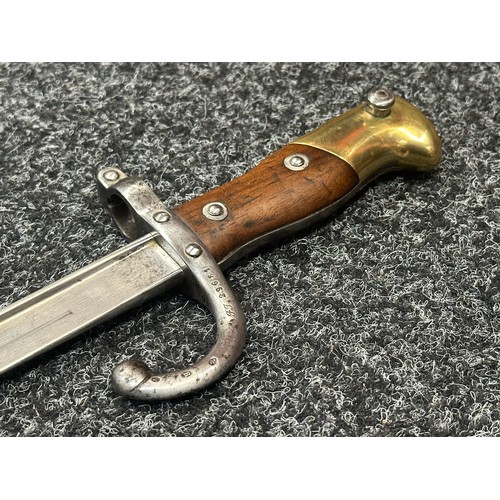 2133 - French MLE 74 Gras Bayonet with 522mm long blade, maker marked and dated to spine 