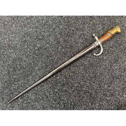 2133 - French MLE 74 Gras Bayonet with 522mm long blade, maker marked and dated to spine 