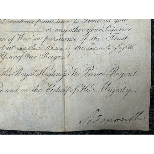 2136 - Napoleonic War Era British GR III Officers Commission document to Thomas Smith Esq. Captain in the 8... 