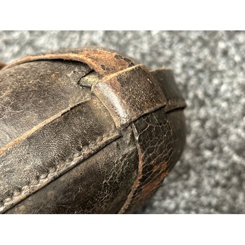 2141 - US Civil War Era Glass Canteen in Black Leather Carrier. Brass suspension hooks. No markings.