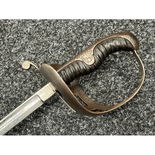 2142 - Prussian 1852 Pattern Light Cavalry Sword with curved fullered blade with etched decoration to both ... 