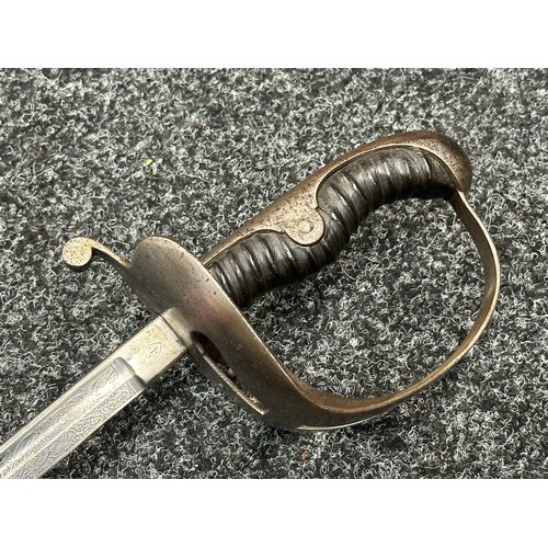 2142 - Prussian 1852 Pattern Light Cavalry Sword with curved fullered blade with etched decoration to both ... 