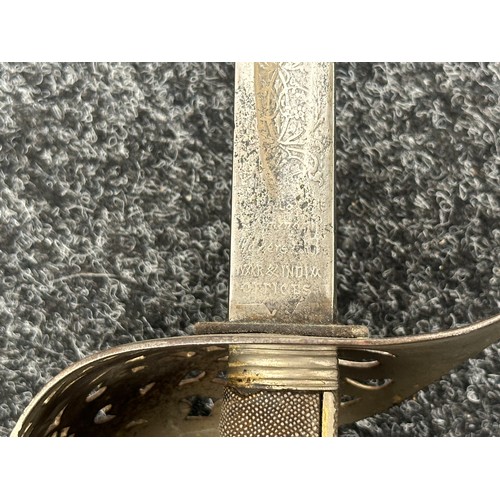 2143 - Victorian Officers 1895 Pattern Sword with single edged fullered blade, plated, with etched decorati... 