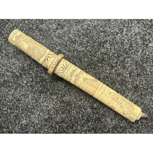 2151 - Chinese Dagger with single edged blade 210mm in length. Bone handle with carved decoration. Overall ... 