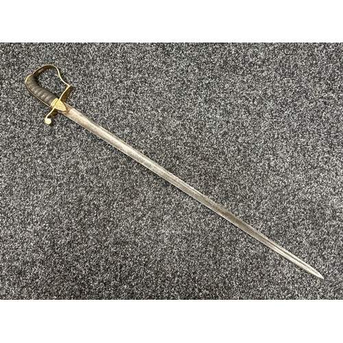 2152 - Georgian Royal Navy Warrant Officer’s Sword with fullered single edged blade with engraved decoratio... 