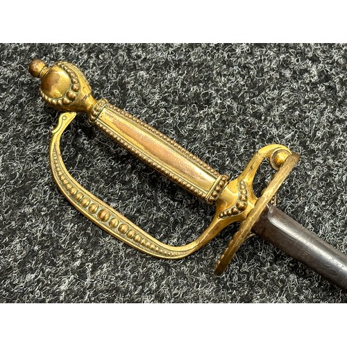 2158 - Court Sword with double edged blade 755mm in length, etched decoration, blued finish, maker marked 