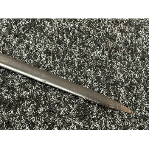 2158 - Court Sword with double edged blade 755mm in length, etched decoration, blued finish, maker marked 