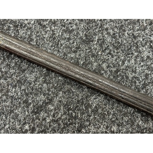 2158 - Court Sword with double edged blade 755mm in length, etched decoration, blued finish, maker marked 