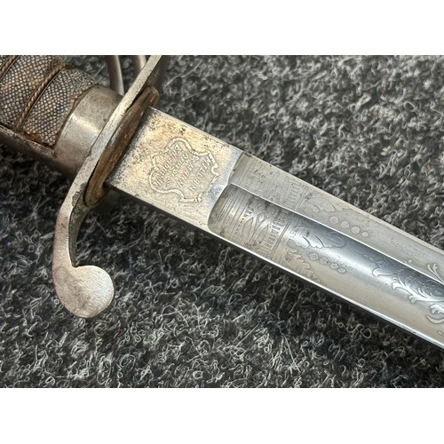 2162 - British 1821 Pattern Royal Artillery Officers Short Sword with fullered single edged blade with etch... 