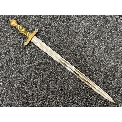 2165 - French Artillery Short Sword with double edged double fullered blade 484mm in length. Worn lightly e... 