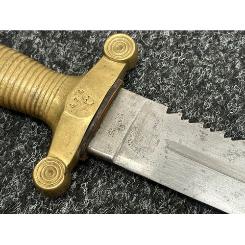 2167 - Swiss Short Sword with single edged blade with Saw Back upper edge, 510mm in length. Maker marked 