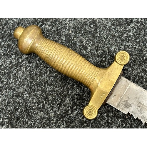 2167 - Swiss Short Sword with single edged blade with Saw Back upper edge, 510mm in length. Maker marked 