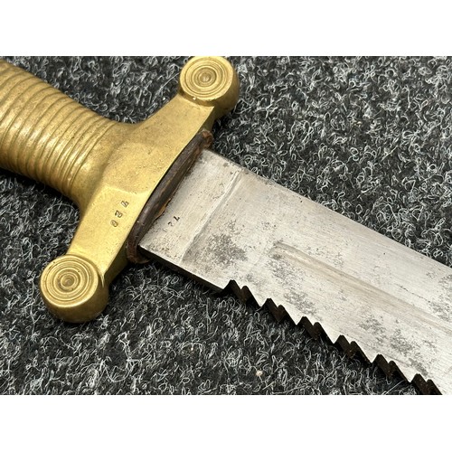 2167 - Swiss Short Sword with single edged blade with Saw Back upper edge, 510mm in length. Maker marked 