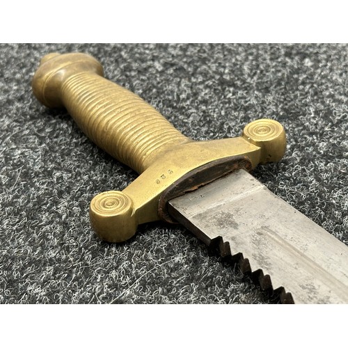 2167 - Swiss Short Sword with single edged blade with Saw Back upper edge, 510mm in length. Maker marked 