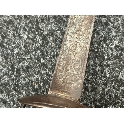 2169 - Small Court Sword with triangular blade, fullered to each side, engraved decoration. Marked 