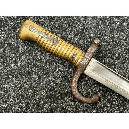 2170 - French 1866 Pattern Chassepot Bayonet with fullered single edged blade 575mm in length, maker marked... 