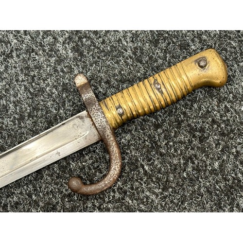 2170 - French 1866 Pattern Chassepot Bayonet with fullered single edged blade 575mm in length, maker marked... 