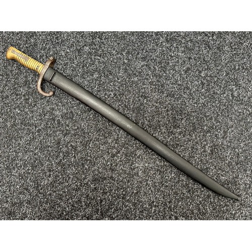 2170 - French 1866 Pattern Chassepot Bayonet with fullered single edged blade 575mm in length, maker marked... 