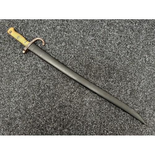 2170 - French 1866 Pattern Chassepot Bayonet with fullered single edged blade 575mm in length, maker marked... 