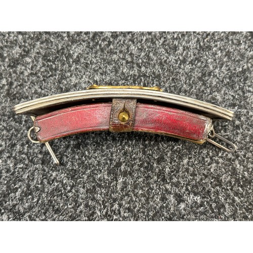 2174 - British Officers Silver Hallmarked Cross Belt Pouch. VR and Crown in gilt. Red Leather box. 185mm in... 