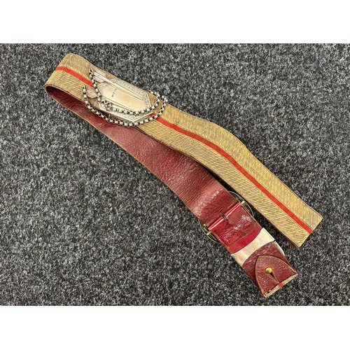 2175 - British Officers Cross Belt. Hallmarked Silver fittings. Red leather backed belt.