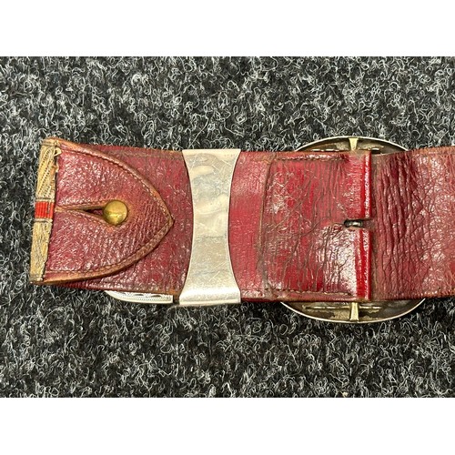 2175 - British Officers Cross Belt. Hallmarked Silver fittings. Red leather backed belt.