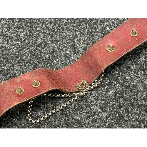 2175 - British Officers Cross Belt. Hallmarked Silver fittings. Red leather backed belt.