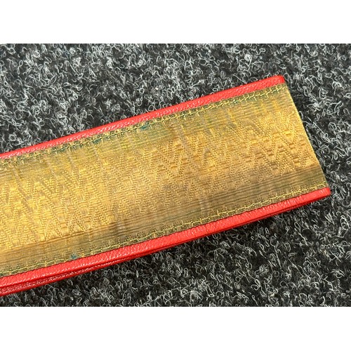 2176 - British Officers Cross Belt and Pouch. Heavy gilt plated lid to the pouch. Red leather backed belt.