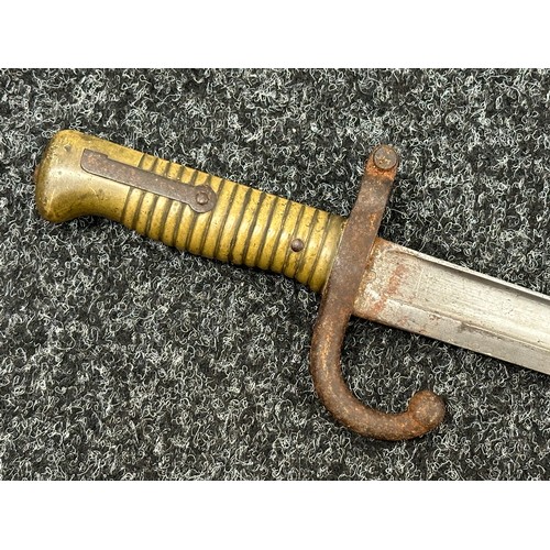 2177 - French 1866 Pattern Chassepot bayonet with fullered single edged blade 575mm in length, dated 1869 o... 