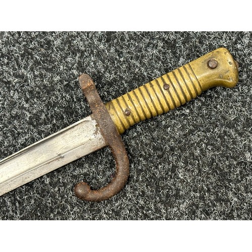 2177 - French 1866 Pattern Chassepot bayonet with fullered single edged blade 575mm in length, dated 1869 o... 