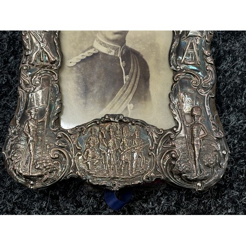 2178 - Silver Plated Military Themed Desk Photo Frame complete with a period photo of an Edwardian Officer ... 