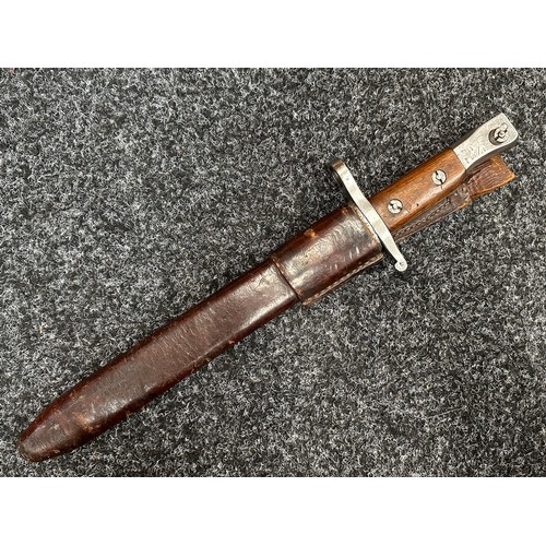 2183 - WW1 Canadian Ross Rifle Bayonet MKII with 255mm long blade. Wooden grips both with die stamped 