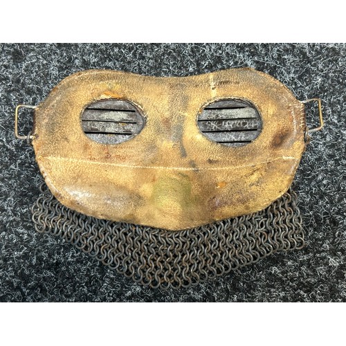 2189 - British WW1 Royal Tank Corps Vehicle Crew Anti Splatter Mask. Brown leather covered steel anti-fragm... 