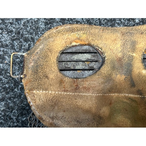 2189 - British WW1 Royal Tank Corps Vehicle Crew Anti Splatter Mask. Brown leather covered steel anti-fragm... 