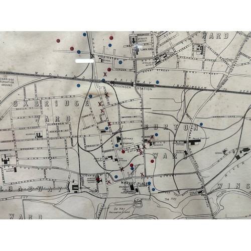 2190 - WW1 British Framed Air Raid Map January 31st 1916 County Borough Of Burton Upon Trent. Overall size ... 