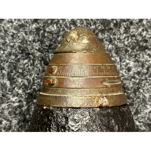 2197 - WW1 British 18 Prd Shell, Case and Fuze. INERT & FFE. Case is dated 1905 and has numerous inspection... 