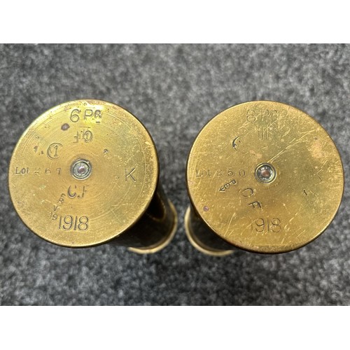 2198 - WW1 British Trench Art Shell Cases x 3. Two are 6 Prd III cases both dated 1918 and with crudly engr... 