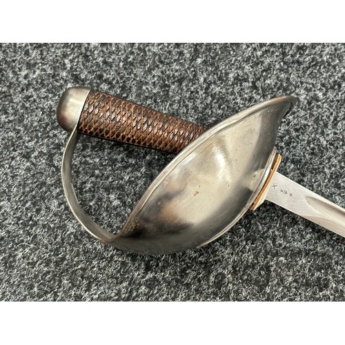 2200 - British 1908 Pattern Cavalry Troopers Sword with single edged fullered blade 885mm in length, marked... 