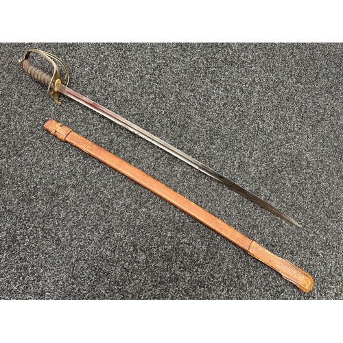 2204 - WW1 British Royal Artillery Officers 1821 Pattern Sword with single edged fullered blade, Proof mark... 