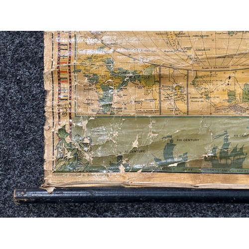 2208 - Navy League Map of the British Empire, George Philip & Son, Limited, 147cm x 198cm excluding batons.