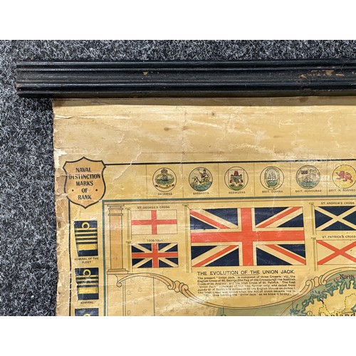 2208 - Navy League Map of the British Empire, George Philip & Son, Limited, 147cm x 198cm excluding batons.