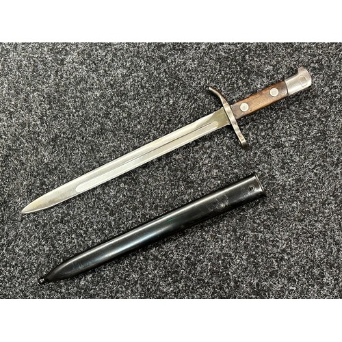 2210 - Finnish M28 Civil Guard Bayonet with single edged fullered blade 300mm in length, maker marked 