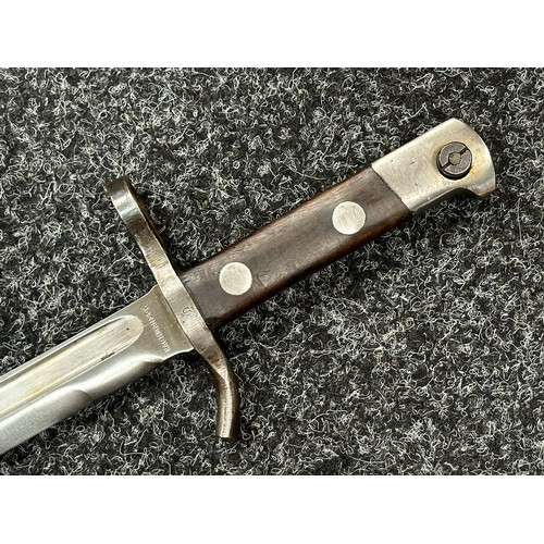 2210 - Finnish M28 Civil Guard Bayonet with single edged fullered blade 300mm in length, maker marked 