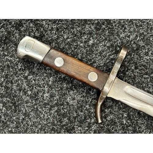 2210 - Finnish M28 Civil Guard Bayonet with single edged fullered blade 300mm in length, maker marked 