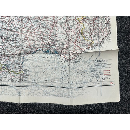 2212 - WW2 British RAF Silk Escape Map of France double sided code letter C/D.