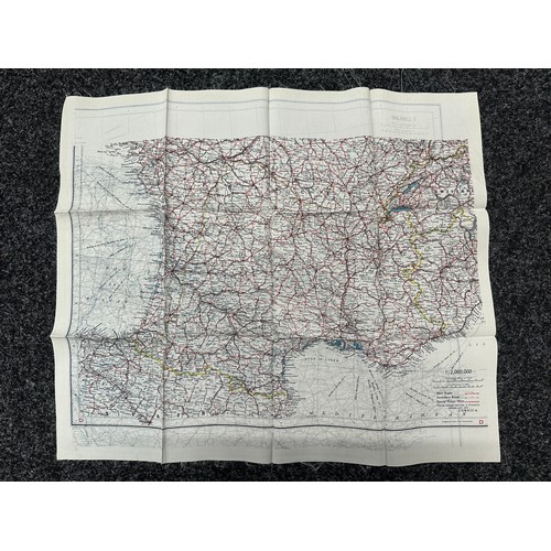 2213 - WW2 British RAF Silk Escape Map of France double sided code letter C/D.