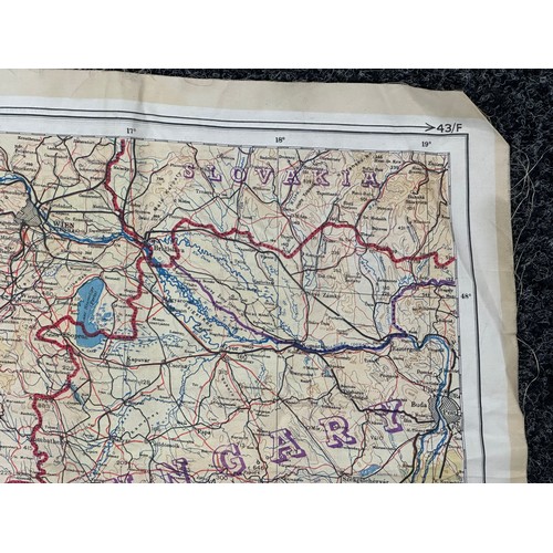 2220 - WW2 British Escape and Evasion Silk Map Sheet 43E / 43F. Double sided in colour covering Germany and... 