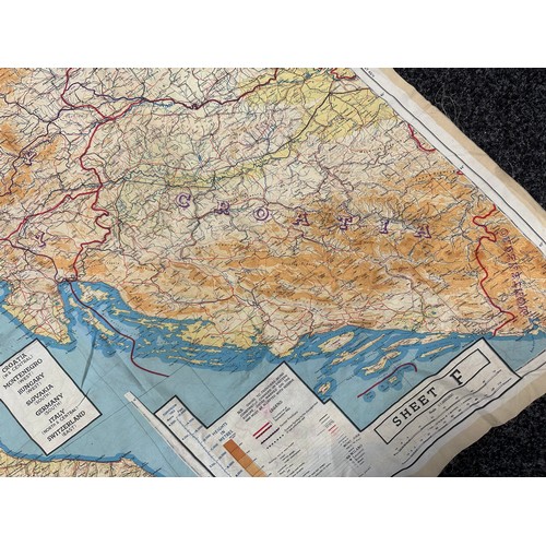 2220 - WW2 British Escape and Evasion Silk Map Sheet 43E / 43F. Double sided in colour covering Germany and... 