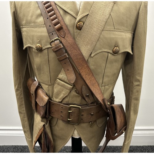 2222 - WW2 British Black Watch Officers Tropical Tan Cut Away Jacket, no makers marks, with removable Regim... 