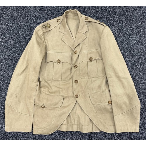 2222 - WW2 British Black Watch Officers Tropical Tan Cut Away Jacket, no makers marks, with removable Regim... 